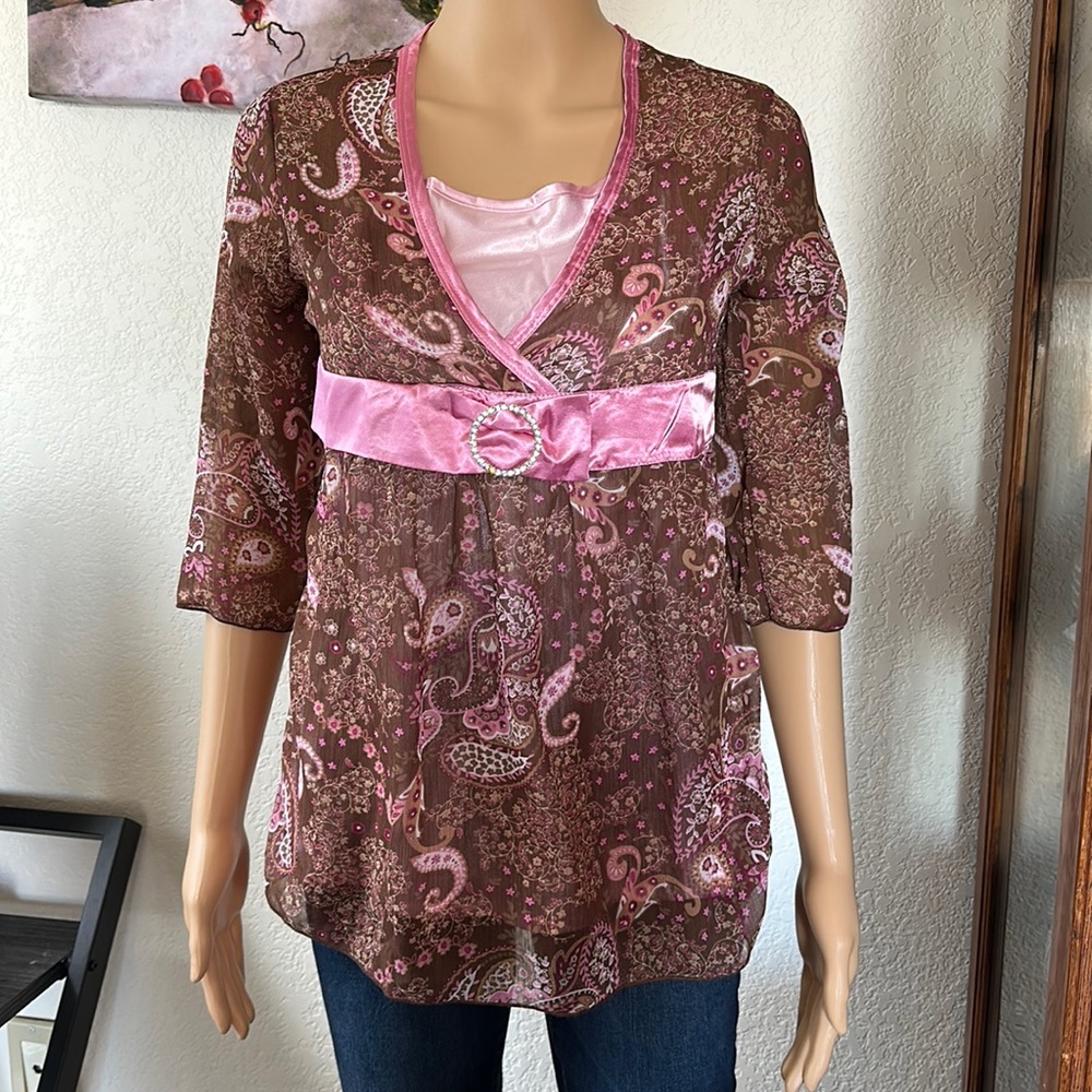 Early 2000’s Knit Werks Paisley Top with Pink Matching Camisole.